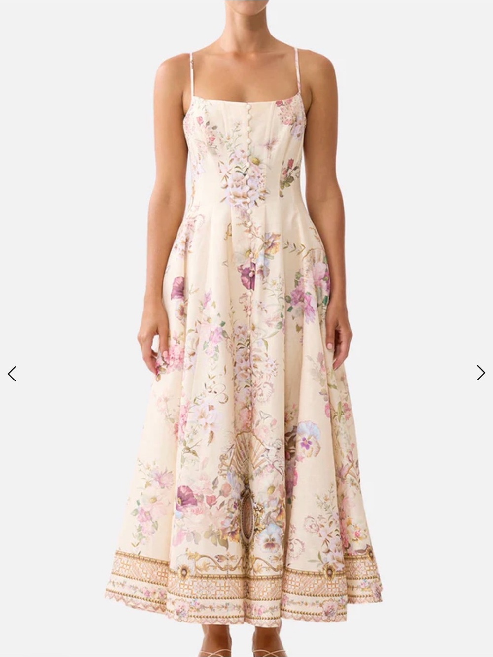 Floral Cream Midi Sundress with Delicate Print - Picture 6 of 12